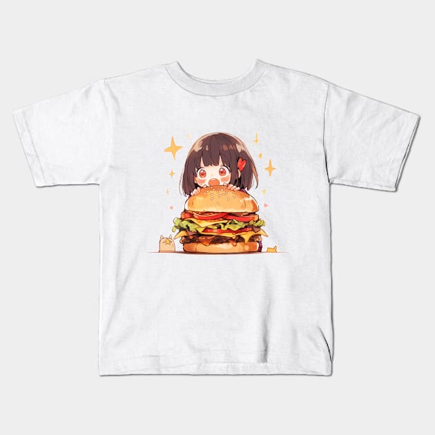 Burger Lover Girl Original Illustration art graphic Kids T-Shirt by luna doodle shop